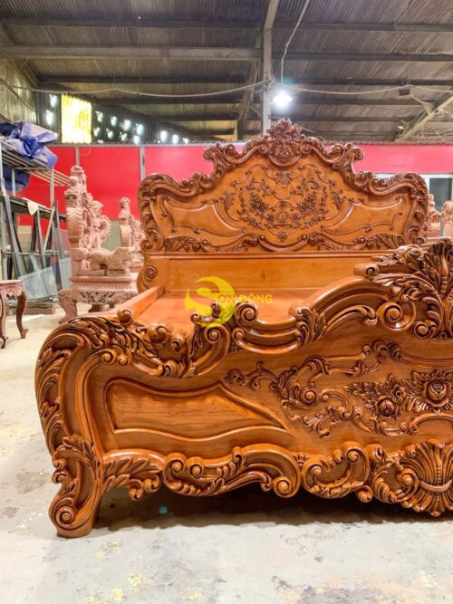 Giường Ngủ cổ điển châu âu gỗ gõ đỏ 1,6m x 2m- GN201 - Hình ảnh 7