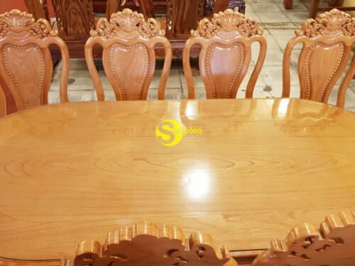 Bộ bàn ăn cổ điển mặt ovan gỗ gõ đỏ BBA129B
