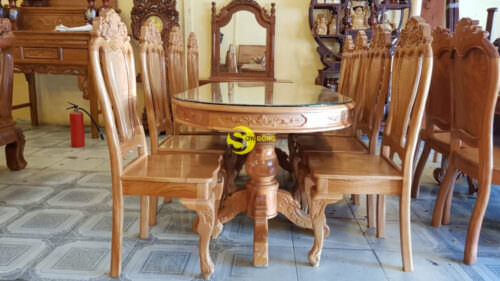 Bộ bàn ăn cổ điển mặt ovan gỗ gõ đỏ BBA129B