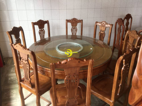 Bộ bàn ăn tròn gỗ hương đá cổ điển BBA109