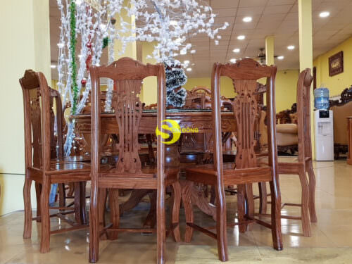 Bộ bàn ăn tròn gỗ hương đá cổ điển BBA109