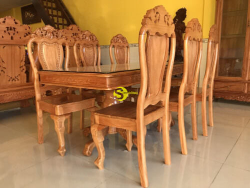 Bộ bàn ghế phòng ăn gõ đỏ 6 ghế cao cấp BBA2146L