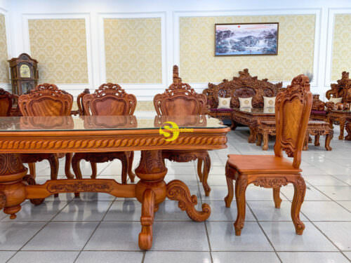 Bộ bàn ăn cổ điển gõ đỏ cao cấp BBA222