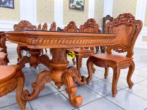Bộ bàn ăn cổ điển gõ đỏ cao cấp BBA222
