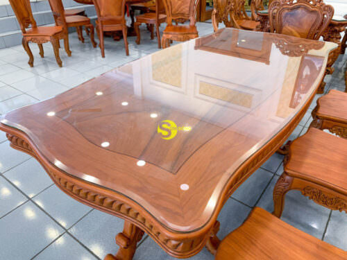 Bộ bàn ăn cổ điển gõ đỏ cao cấp BBA222
