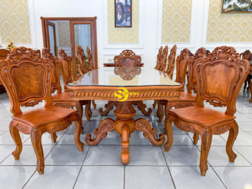 Bộ bàn ăn cổ điển gõ đỏ cao cấp BBA222
