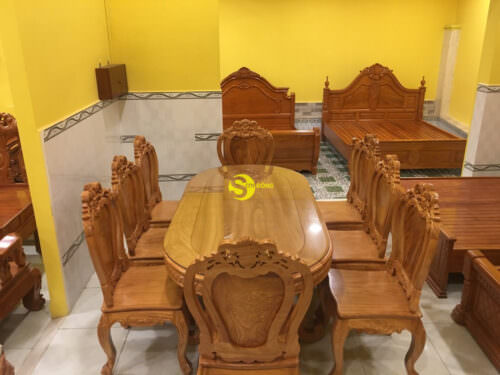 Bộ bàn ghế phòng ăn gỗ gõ đỏ cổ điển BBA2610B