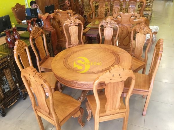 bộ bàn ăn gõ đỏ 8 ghế