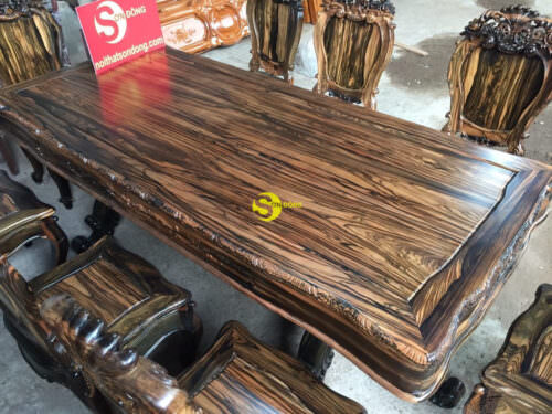 Bộ bàn ghế phòng ăn gỗ mun sọc cổ điển cao cấp BBA521