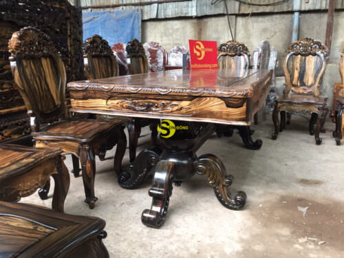 Bộ bàn ghế phòng ăn gỗ mun sọc cổ điển cao cấp BBA521
