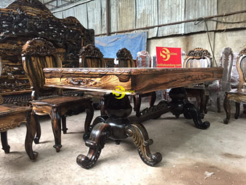 Bộ bàn ghế phòng ăn gỗ mun sọc cổ điển cao cấp BBA521