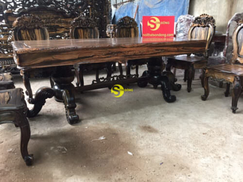 Bộ bàn ghế phòng ăn gỗ mun sọc cổ điển cao cấp BBA521