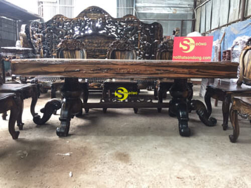 Bộ bàn ghế phòng ăn gỗ mun sọc cổ điển cao cấp BBA521