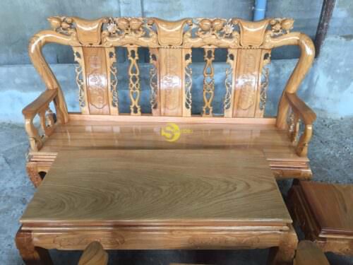 Bộ bàn ghế chạm đào gỗ gõ đỏ tay 8 - BBG206 - Hình ảnh 9