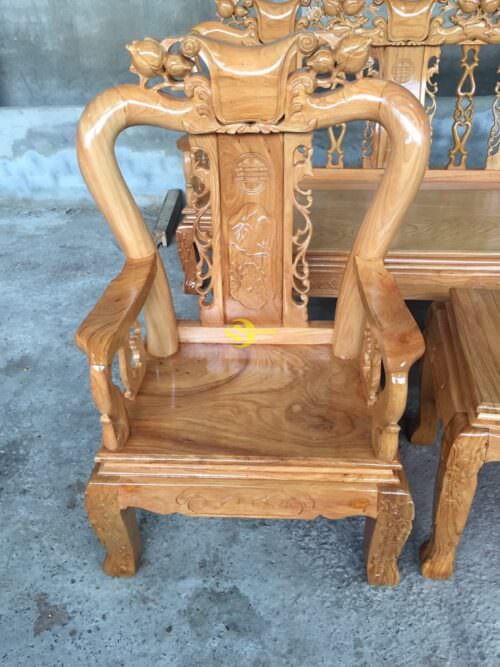 Bộ bàn ghế chạm đào gỗ gõ đỏ tay 8 - BBG206 - Hình ảnh 3