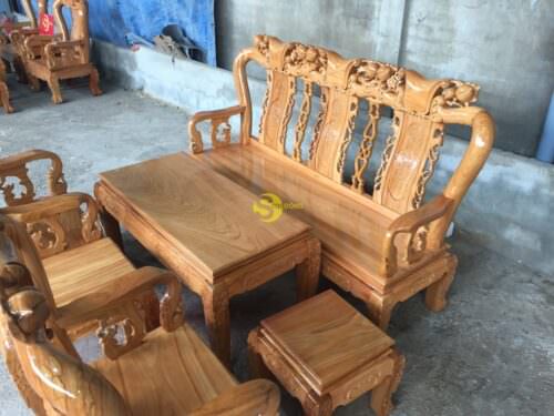 Bộ bàn ghế chạm đào gỗ gõ đỏ tay 8 - BBG206 - Hình ảnh 6