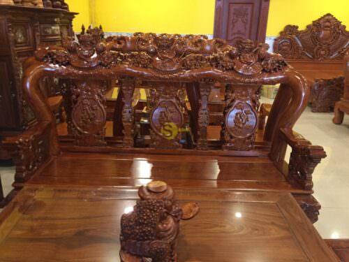 Bộ bàn ghế chạm nghê quả cầu gỗ hương tay 12 -BBG298 - Hình ảnh 3