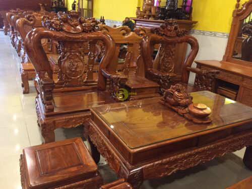 Bộ bàn ghế chạm nghê quả cầu gỗ hương tay 12 -BBG298 - Hình ảnh 4