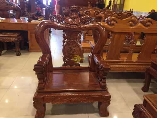 Bộ bàn ghế chạm nghê quả cầu gỗ hương tay 12 -BBG298 - Hình ảnh 6