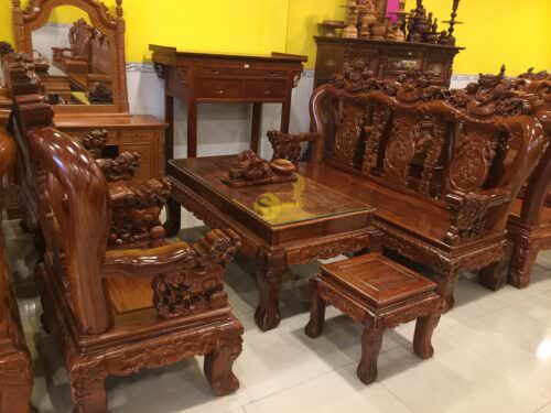 Bộ bàn ghế chạm nghê quả cầu gỗ hương tay 12 -BBG298 - Hình ảnh 9