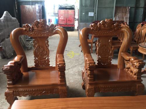 Bộ bàn ghế chạm lân 2 mặt gõ đỏ tay 14 - BBG35NHN - Ảnh 2