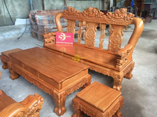 Bộ bàn ghế chạm lân 2 mặt gõ đỏ tay 14 - BBG35NHN - Ảnh 4