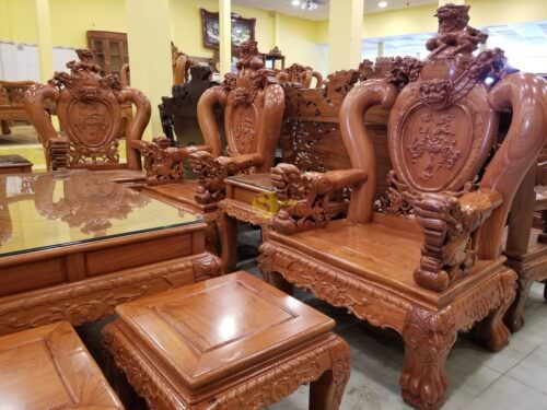 Bộ bàn ghế nghê đỉnh gỗ hương đá tay 14 - BBG068 - Hình ảnh 5