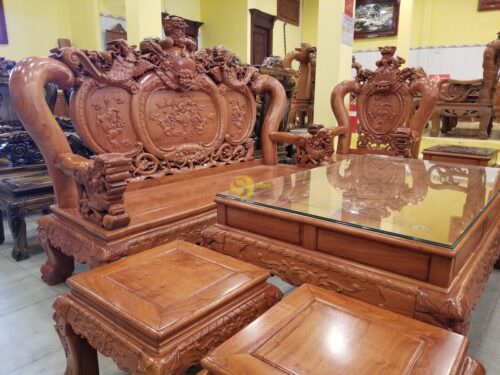 Bộ bàn ghế nghê đỉnh gỗ hương đá tay 14 - BBG068 - Hình ảnh 6