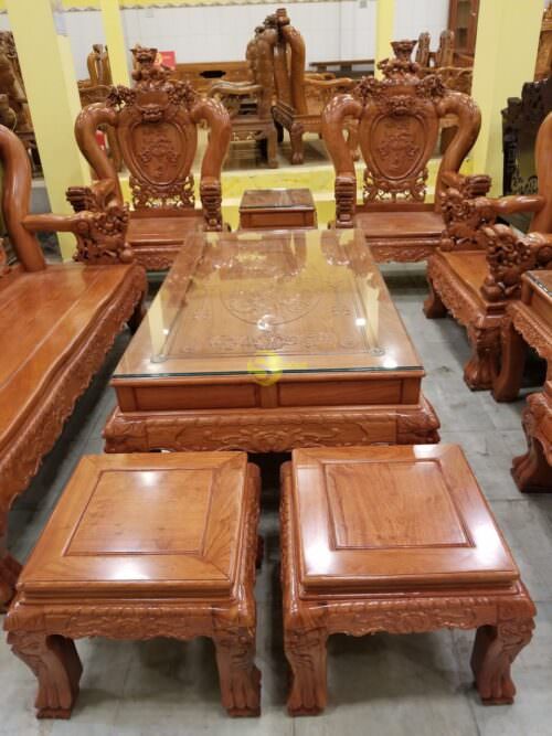 Bộ bàn ghế nghê đỉnh gỗ hương đá tay 14 - BBG068 - Hình ảnh 10