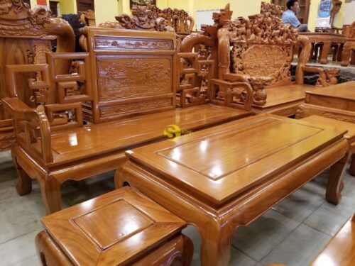 Bộ bàn ghế sơn thuỷ gỗ gõ đỏ - BBG213 - Hình ảnh 3
