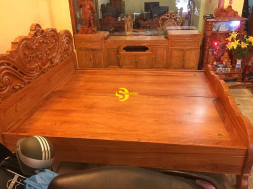 Giường ngủ gõ đỏ chạm hoa hồng – GN04