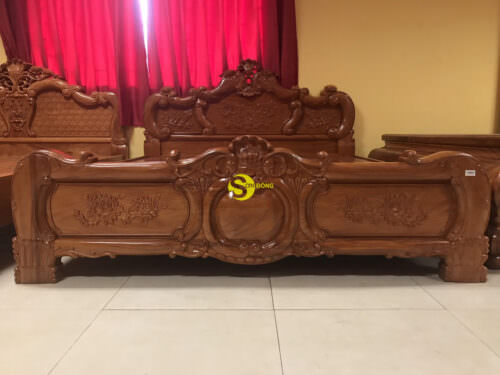 Giường ngủ hoa hồng gỗ gõ đỏ – GN017