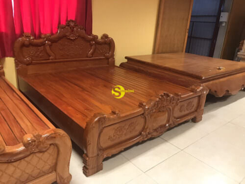 Giường ngủ hoa hồng gỗ gõ đỏ – GN017