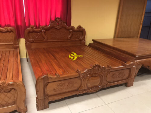 Giường ngủ hoa hồng gỗ gõ đỏ – GN017