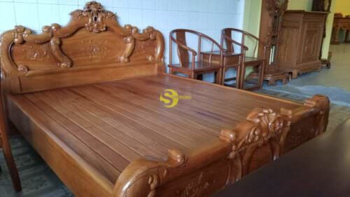 Giường ngủ hoa hồng gỗ gõ đỏ 1,6m x 2m - GN017A - Hình ảnh 6