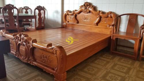 Giường ngủ hoa hồng gỗ gõ đỏ 1,6m x 2m - GN017A - Hình ảnh 4