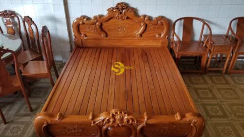 Giường ngủ hoa hồng gỗ gõ đỏ 1,6m x 2m - GN017A - Hình ảnh 5