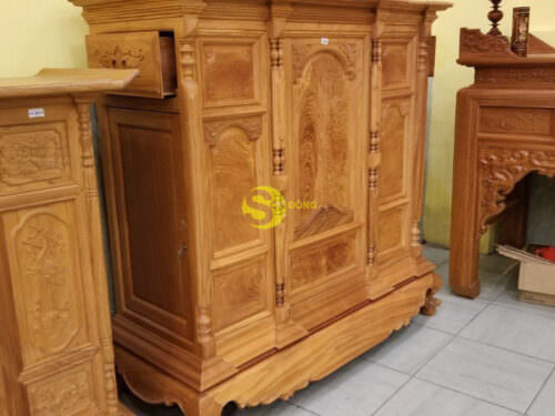 Tủ thờ bụng phẳng gỗ gõ đỏ trơn 1,53m-SD153 - Hình ảnh 5