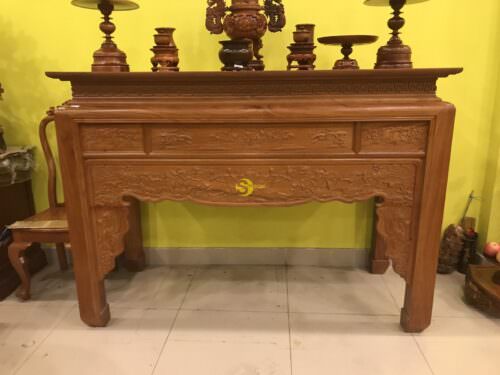 Bàn thờ gõ đỏ chạm hoa sen 1.76m-SD96A - Ảnh 7