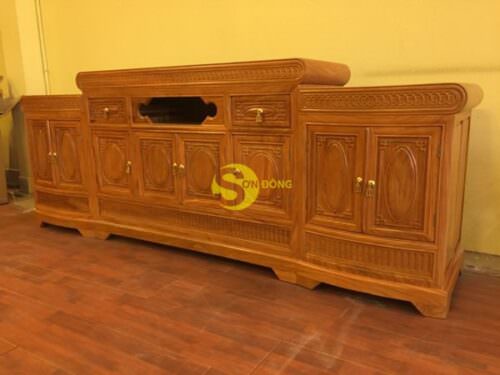 Tủ ti vi gỗ gõ đỏ trơn (cao giữa) 2m2-TTV313 - Ảnh 3