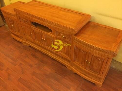 Tủ ti vi gỗ gõ đỏ trơn (cao giữa) 2m2-TTV313 - Ảnh 2