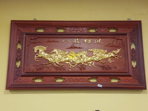 Tranh mã đáo dát vàng gỗ hương 1,27m-T10 - Hình ảnh 8