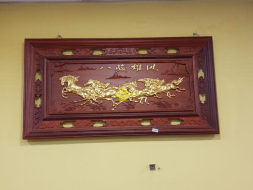 Tranh mã đáo dát vàng gỗ hương 1,27m-T10 - Hình ảnh 9