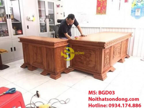 Bàn làm việc chạm hoa lan tây-BGD03 - Hình ảnh 2