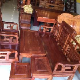 Bộ bàn ghế gỗ hương cuốn thư phòng khách nhỏ 6 món-BBG121