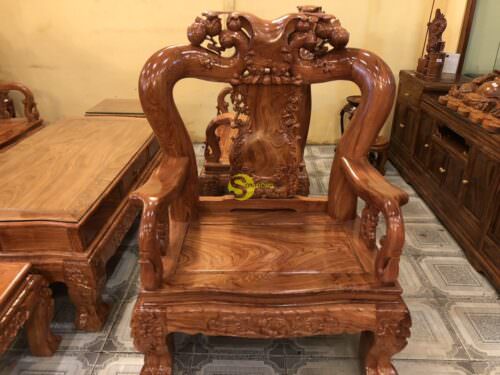 Bộ bàn ghế chạm đào gỗ hương đá tay 14 - BBG541 - Hình ảnh 13