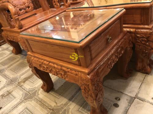 Bộ bàn ghế chạm đào gỗ hương đá tay 14 - BBG541 - Hình ảnh 12