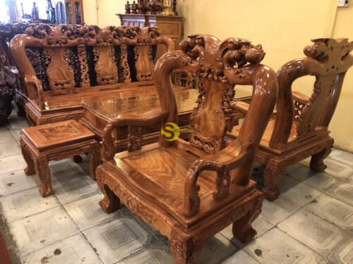 Bộ bàn ghế chạm đào gỗ hương đá tay 14 - BBG541 - Hình ảnh 11