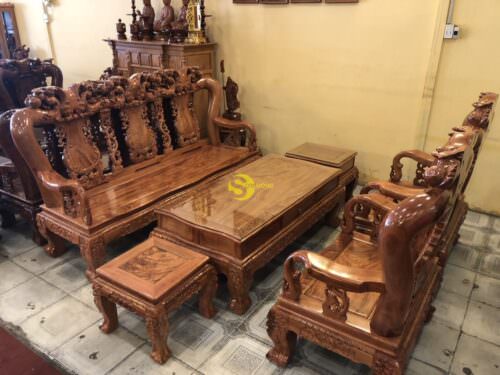 Bộ bàn ghế chạm đào gỗ hương đá tay 14 - BBG541 - Hình ảnh 9