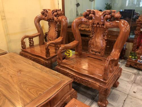 Bộ bàn ghế chạm đào gỗ hương đá tay 14 - BBG541 - Hình ảnh 8
